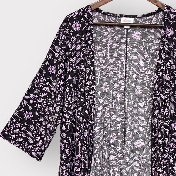 LuLaRoe‎ Open Cardigan Women M Black Purple Arrows Dolman 3/4 Sleeve Stretch D19 - Picture 3 of 9